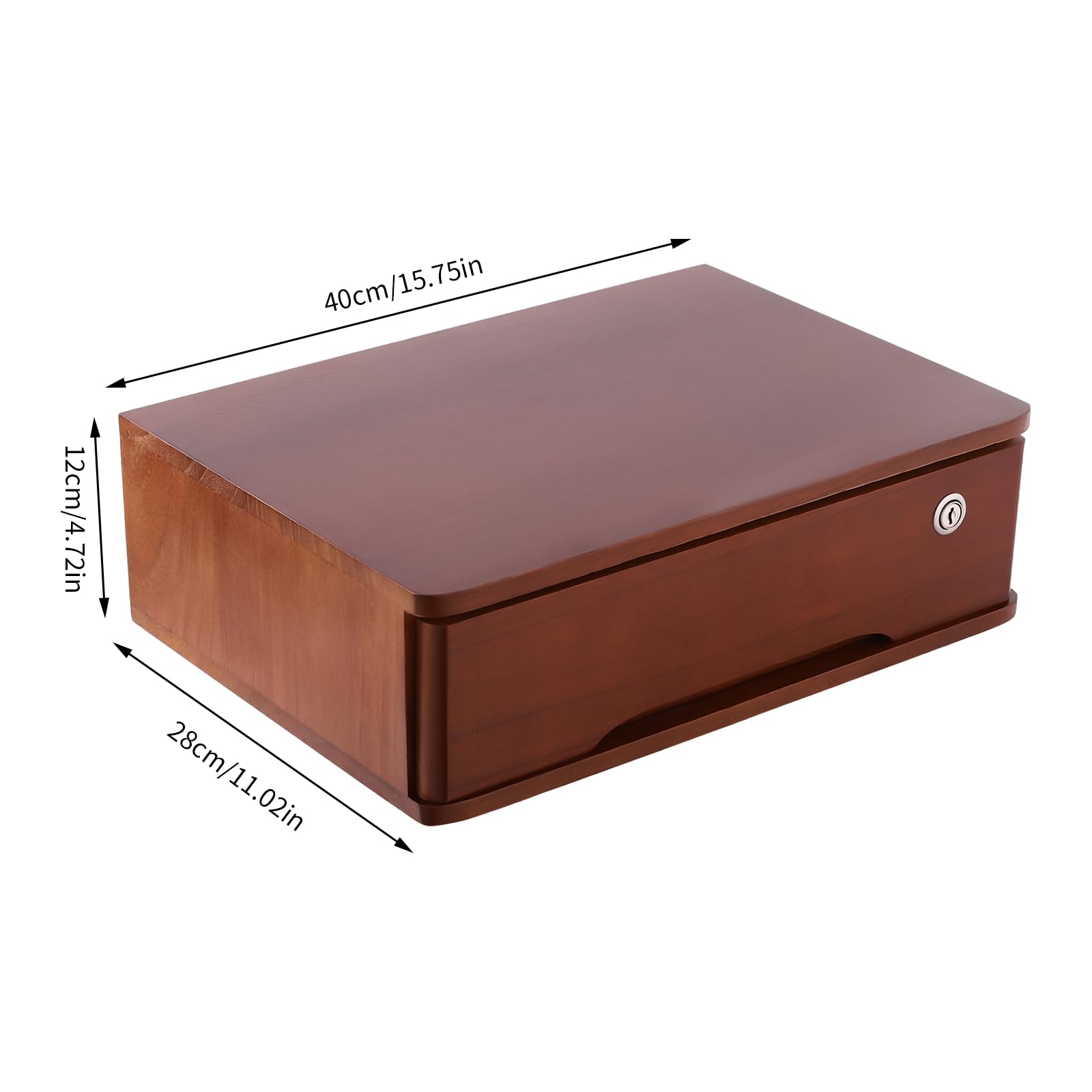 Organizer da scrivania in legno con cassetto chiudibile a chiave, per ufficio, cassetti, capacità per cancelleria, motivo ciliegia, 40 x 28 x 12 cm (colore noce)