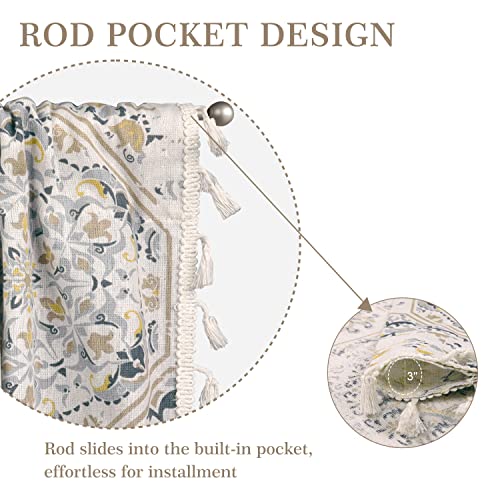 Colorbird Floral Curtains 84 Inches Long, 2 Panels Grey Linen Patterned Curtains For Bedroom, Light Filtering Farmhouse Curtains & Drapes Country Window Treatments For Living Room Dining Doorways #TOP3