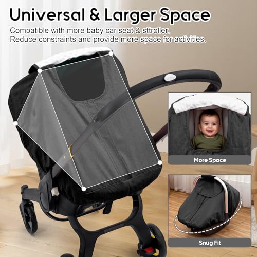 Waterproof Baby Car Seat Cover for Doona, Carseat Cover with Plush Dot Lining for Cold Wet Weather, Infant Car Seat Canopy with Zipper Closure Design & 2 Vents, Keep Baby Warm/Dry — view 5