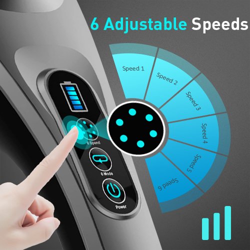 Handheld Percussion Massager - 6 Interchangeable Nodes, 6 Speeds & 6 Modes, Portable Cordless Electric Deep Tissue Massage for Muscle Back Neck Shoulder Foot Leg Body Pain Relief, Car Home & Office