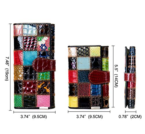 Segater® Women Multicolor Wallets Genuine Leather Card Holder Organizer Purses Model Stitching Bag Wallet With Flap Phone Clutch Large Long Purse #TOP2