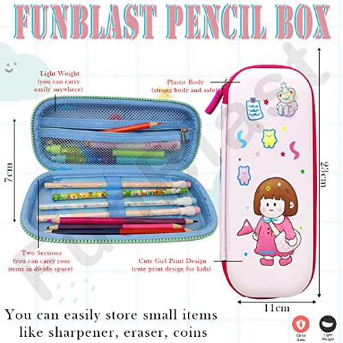 Image of FunBlast Cute EVA Hard Shell Pencil Case for Girls | Cartoon Design Pencil Box with Zipper & Mesh Pocket | Portable Stationery Organizer for School, College & Travel