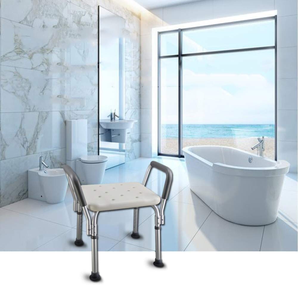 Home Essentials, Taburete de Ducha de Altura Ajustable Antideslizante, Asiento de Ducha de Seguridad en el Baño con Asas para Ancianos