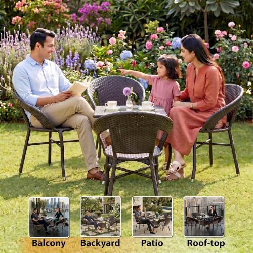 Image of BRISHI 3-Piece Outdoor Rattan Wicker Patio Square Coffee Table Set | Garden Furniture for Balcony, Terrace, Poolside & Porch | Waterproof Bistro Sets for Home & Backyard (Brown)