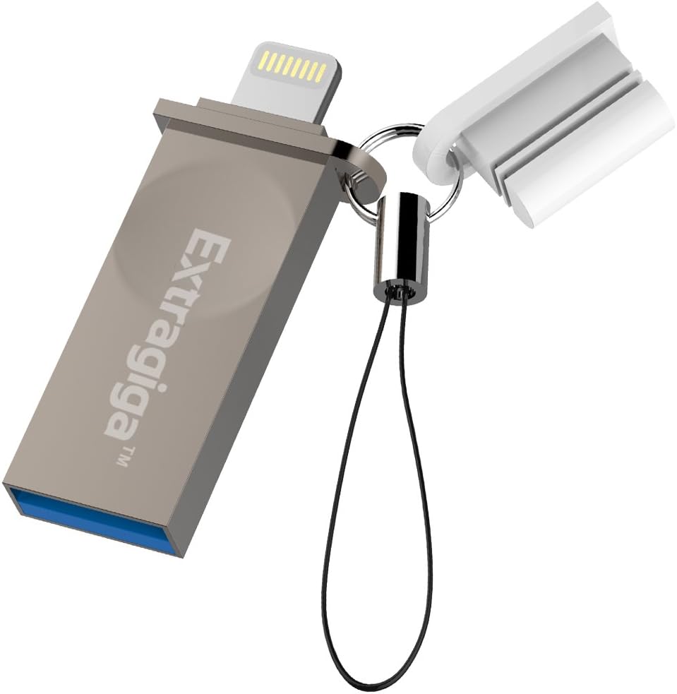 Extragiga MFi iPhone Flash Drive 32GB USB 3.0 Adapter with Lightning Connector Memory Stick Expansion for iPhone iPad iPod iOS PC - Silver