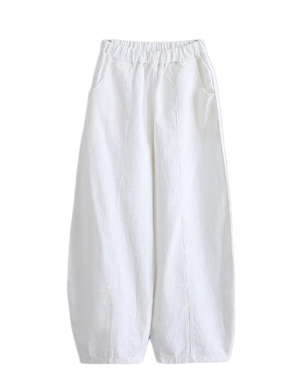 NFYM Cotton Linen Pants for Women Lantern Tapered Elastic Waist Relax Fit Baggy Trousers