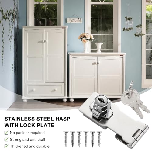 Image of 4 Inch Keyed Hasp Latch Lock, Knob Locking Hasp,Hasp Latches Lock Padlock Latches with Screws Locking Hasp for Cabinet Drawer,2 Pack