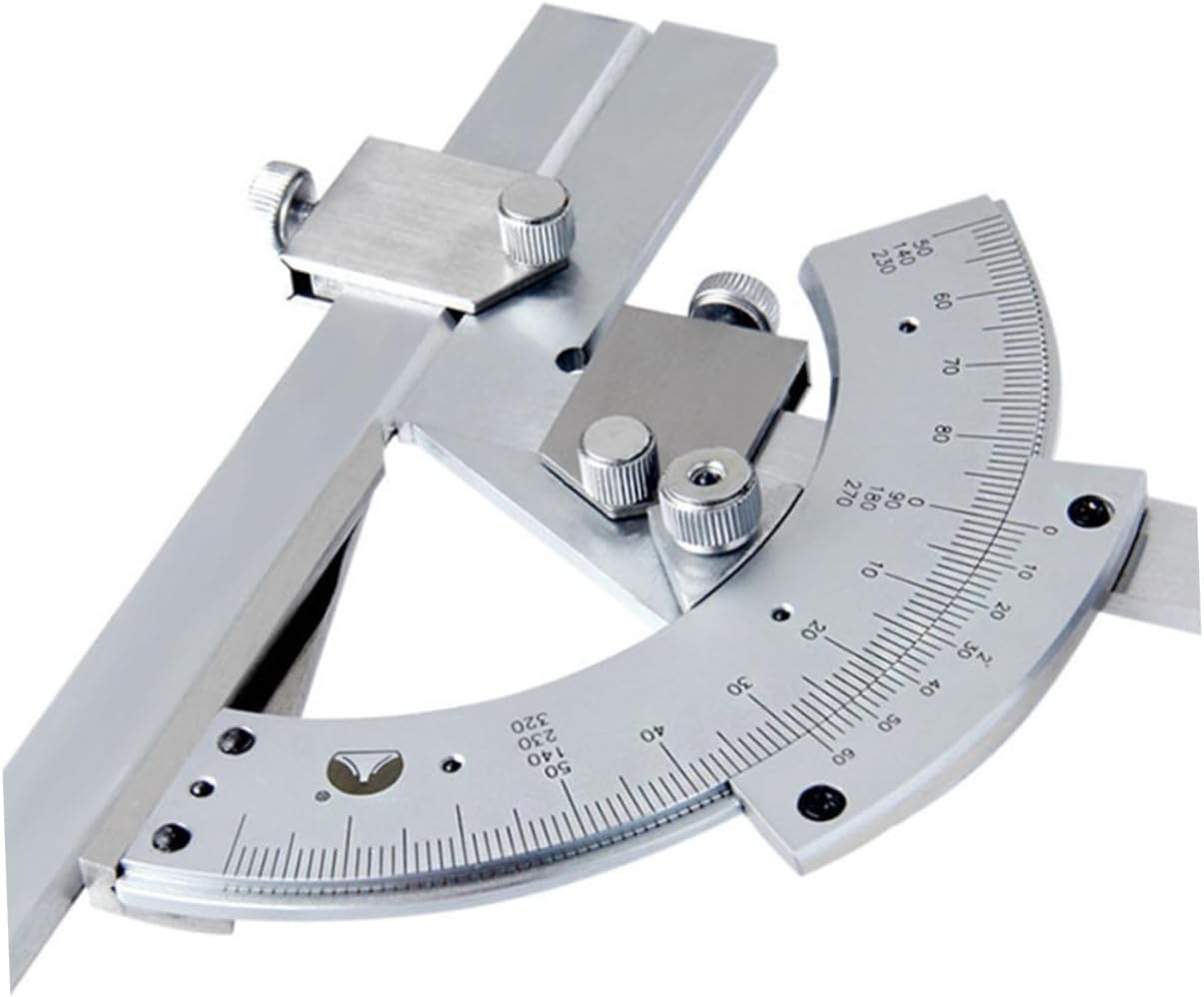 Protractor Precision Goniometer with Bevel Edge Extension Fine Adjustment Roller Knob Woodworking Angle Measuring Tool Portable Silver