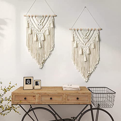 Betylifoy Makramee Wandbehang aus Baumwolle Handgefertigt Makramee Wandteppich Boho Deko Gewebt Tapisserie Wandteppich mit Quasten Wanddeko Apartment Schlafzimmer Balkon Dekoration 70cm (W) x 40cm (L)