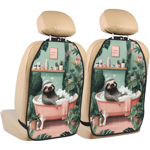 XBubupX Sloth Lounging in A Clawfoot Bathtub Car Seat Back Kick Protectors,2 Pack Kick Mats with Storage Pockets for Vehicles to Protect from Dirt Mud Scratches