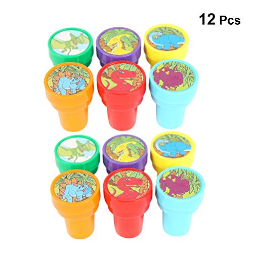NUOBESTY 12 peças de carimbos de plástico divertidos de dinossauro, mini carimbos de auto-tintagem p