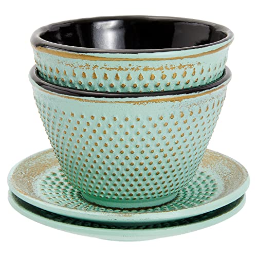 3Oz Set Of 2 Japanese Tea Cups And Saucers Set, Cast Iron, For Black, Green, Herbal Tea (3 X 2 In) #TOP6