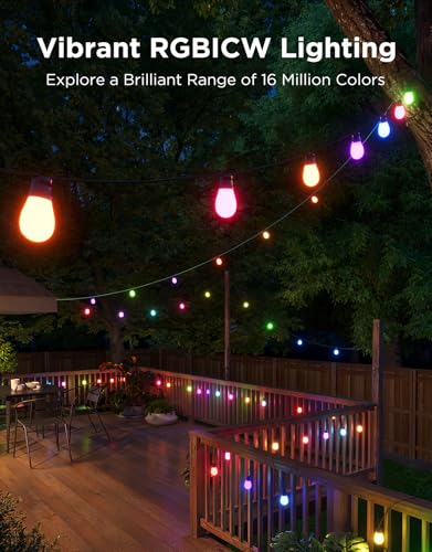 Govee S14 Bulb Outdoor String Lights 2, 96ft Smart RGBIC Warm White Patio Lights with 15 LED Bulbs, 111 Scene Modes for - Additional View