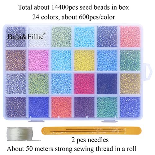 Bala&Fillic Size 11/0 Glass Seed Beads About 15600pcs in Box 24 Multicolor Assortment Craft Seed Beads for Jewelry Making (About 650pcs/Color, 24 Colors）
