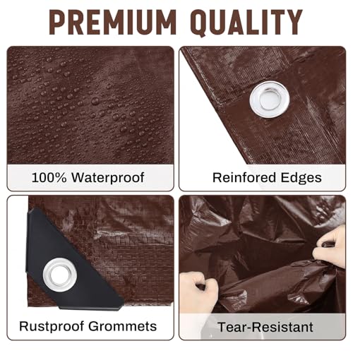 Image of 4 Pack 8 x 10 ft Brown Tarps Heavy Duty 5.5 Mil Waterproof Durable, Water Resistant, Rip & Tear Proof, Reinforced Edges, Multipurpose Firewood, Farm, Camping, Roof, Boat & Emergency Shelter