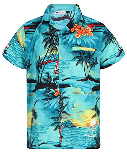 Virgin Crafts Hawaiian Shirts for Men Button Down Casual Couple Dress Surf Sea Geen L Seagreen