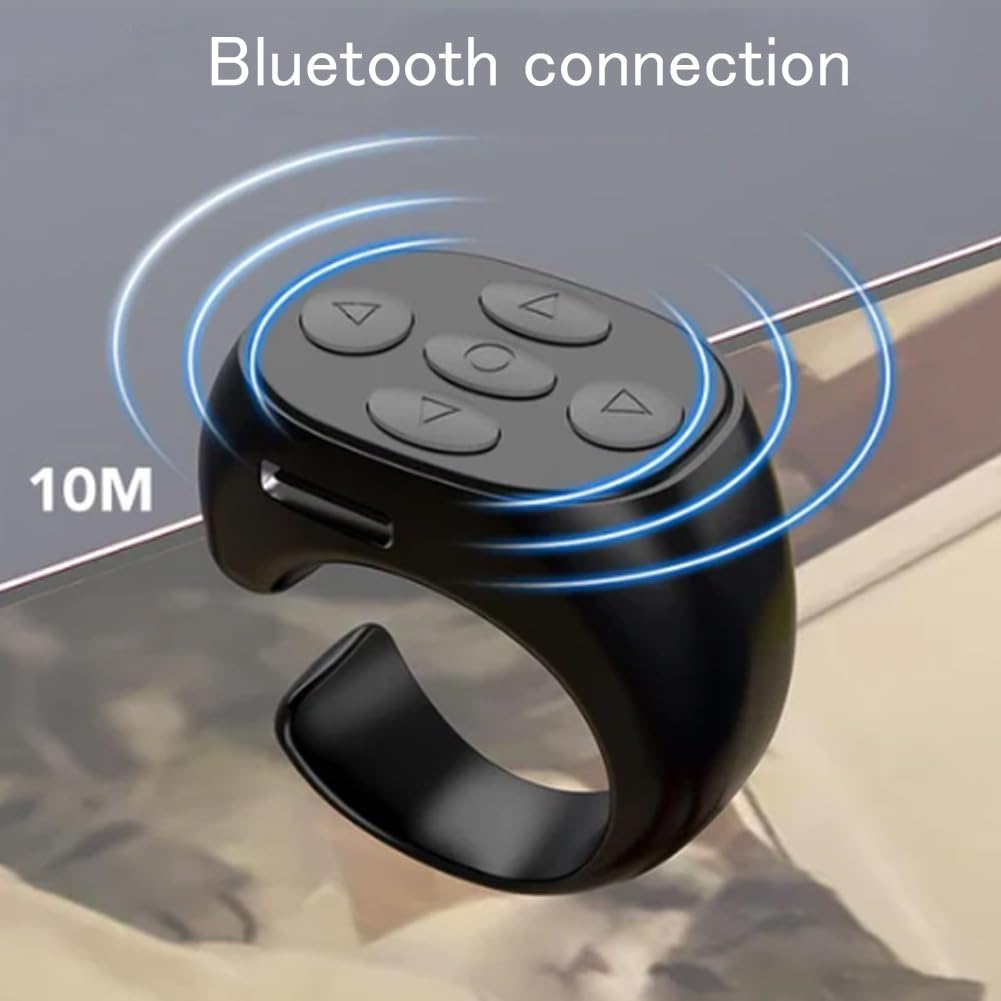 Télécommande Bluetooth Annulaire Rechargeable - Pour Selfies, Défilement Vidéo, Volume, Pages (Noir)