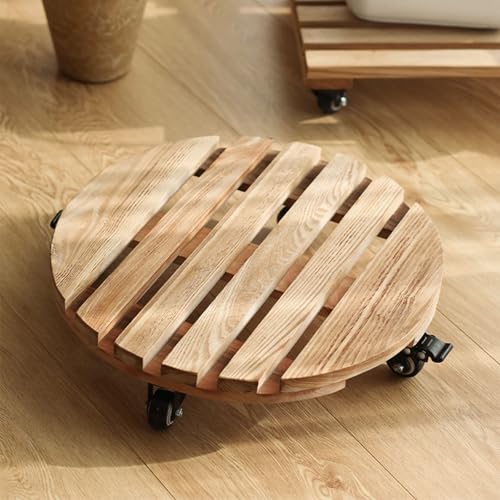 Rullo per piante in legno di frassino con ruote bloccabili, capacità 66 kg, supporto per vasi da fiori 25/35/40 cm, ideale per basi per ombrelli, bidoni della spazzatura, barili per pioggia e vasi per