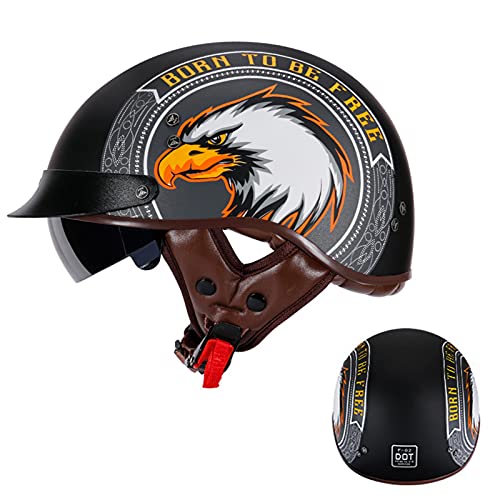 Casque Moto Jet Homme, ECE Homologué Casque Moto Bols pour Femme Retro Casque Moto Scooter avec Visière Demi Casque Moto Vespa (Color : D, Size : (L/59-60CM)) Cover