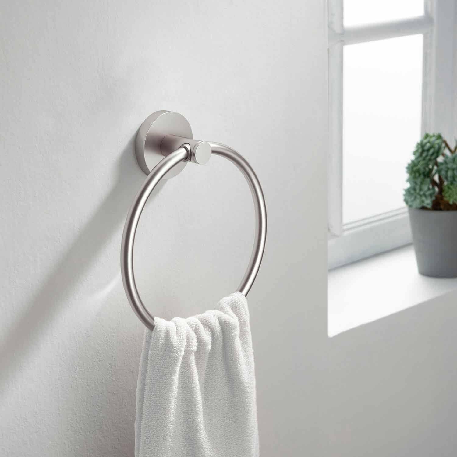 KIBI Circular Bathroom Hand Towel Ring | Wall Mounted Solid Brass Towel Holder for Bathroom and Kitchen | Space-Saving, Rust-Resistant Towel Rack with Brushed Nickel Finish (KBA1406)