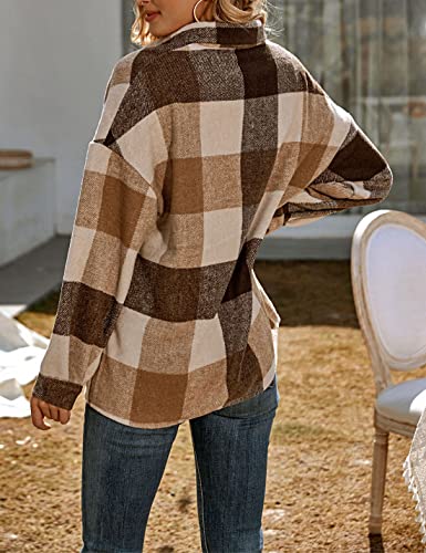 Lentta Plaid Shacket Jacket Womens Fall Fashion Button Down Flannel Jacket Shirt (Khaki, M) #TOP5