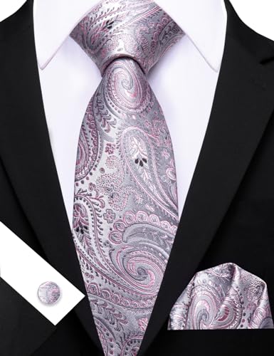 Image of Barry.Wang Paisley Tie Fashion Set Hanky Cufflinks Neckties for Men Woven Silk
