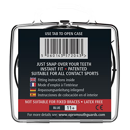 Opro Snap-Fit + Strap Instant Fitting Adult And Youth Sports Mouthguard, Gum Shield For Football, Hockey, Lacrosse, Rugby, Mma, Boxing And Other Contact And Combat Sports (Blue, Adult) #TOP5