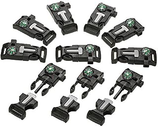 Lixada 10Pcs Emergency Whistle Buckle with Flint Scraper Fire Starter and Compass