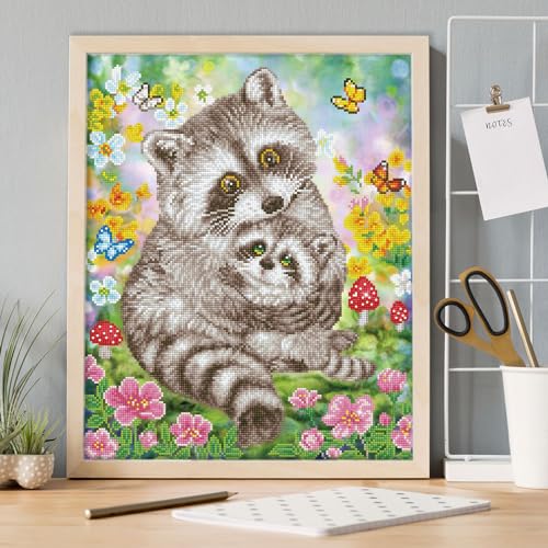 Image of DIAMOND DOTZ Sweet Racoons Diamond Painting Kits for Adults - Diamond Art Kits a Relaxing Creative Craft Kit with Dotz Gems 16.5x20.5