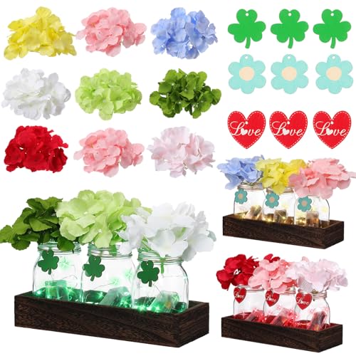 Sliner 31 Pcs St Patricks Day Easter Table Decoration Valentine DIY Lighted Mason Jar Table Centerpieces with Wooden Tray for Farmhouse Rustic Tray St Patricks Day Decor
