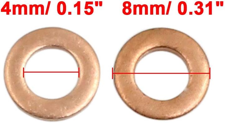 X AUTOHAUX 20pcs 4 x 8 x 1mm Copper Washers Flat Sealing Gasket Rings for Car - Image 3