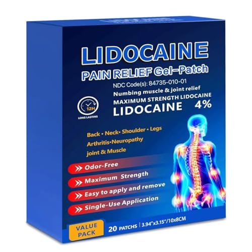 KIbabyDI Professional Lidocaine Pain Relief Patches - 20 Count | 4% Medicated Gel Patches for Targeted Joint & Muscle Comfort | Long-Lasting 12-Hour Relief, Ultra-Flexible Design -lb262