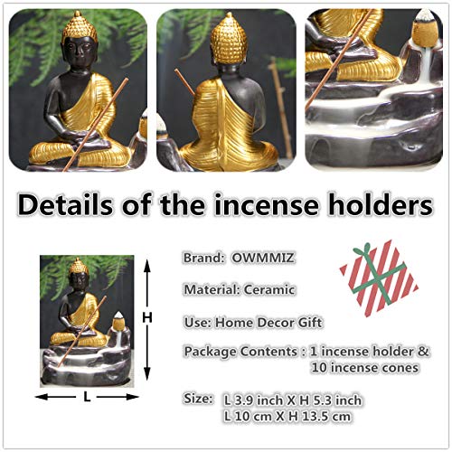 Owmmiz Golden Buddha Backflow Incense Burner With 10 Pcs Backflow Incense Cones, Waterfall Incense Holders Home Decor Statue Ornament thumb #3