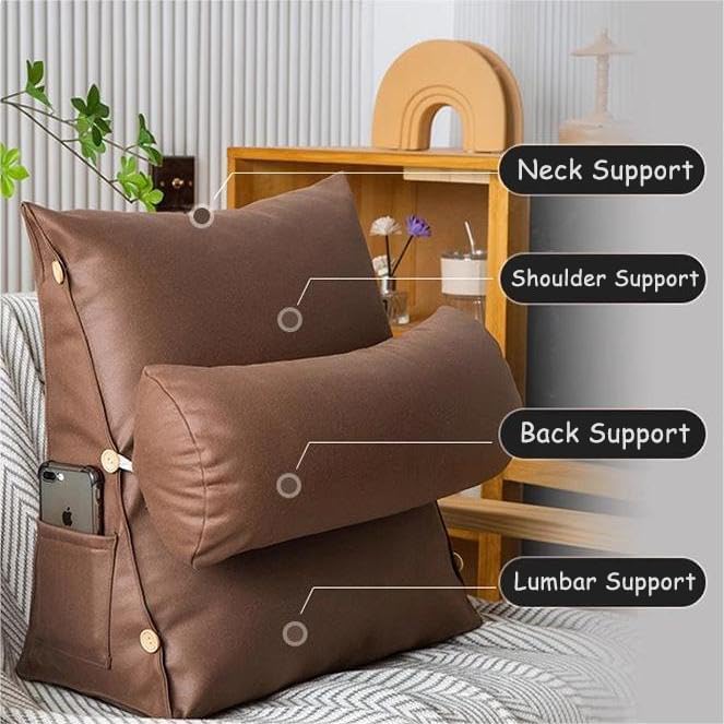 Miniatura 2 de Almohada de cuña de soporte de espalda ajustable lujosa,Almohada de lectura de respaldo de sofá de cuero PU,Cojín de apoyo lumbar trasero