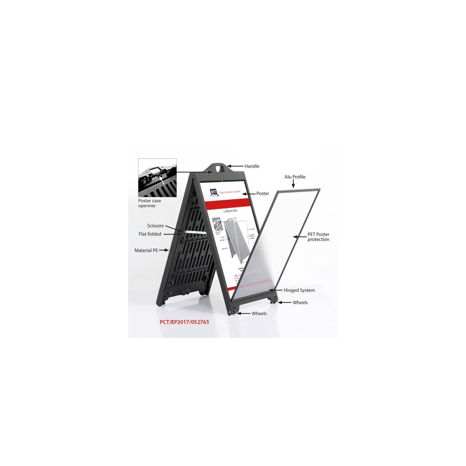 M&T DISPLAYS - Stop trottoir noir SignPro - Porte affiche extérieur sur roulettes - Noir