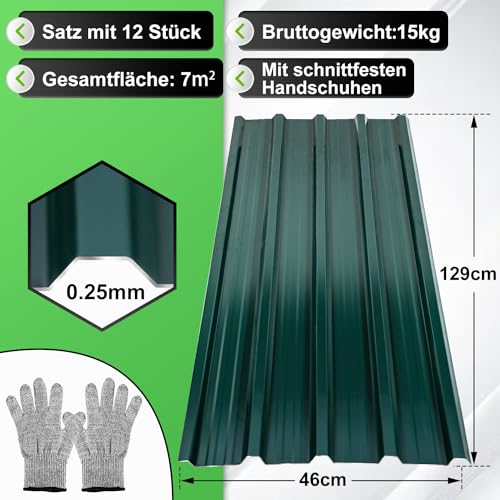 Miniatura 4 de Sonnewelt Chapa Trapezoidal Para Techo, 129 X 46 Cm 7 M , Galvanizada, Chapa Perfilada Ondulada Para Techo, Cobertizo, Color Verde