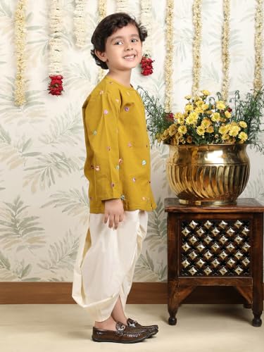 Image of POLKA TOTS 100% Cotton Elegant Traditional Dhoti Kurta Set for Baby Boys | Ultra-soft Cotton Ethnic Dress for Festivals and Weddings | Traditional Angrakha Dress for Kids Boys