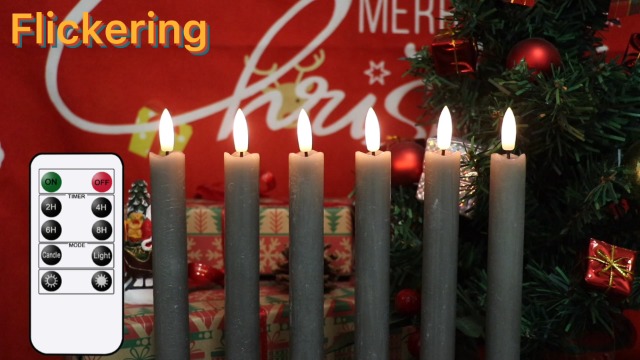 Image of GenSwin Flameless Grey Taper Candles Flickering with 10-Key Remote, Battery Operated Led Warm 3D Wick Light Window Candles Real Wax Pack of 6, Christmas Home Wedding Decor(0.78 X 9.64 Inch)
