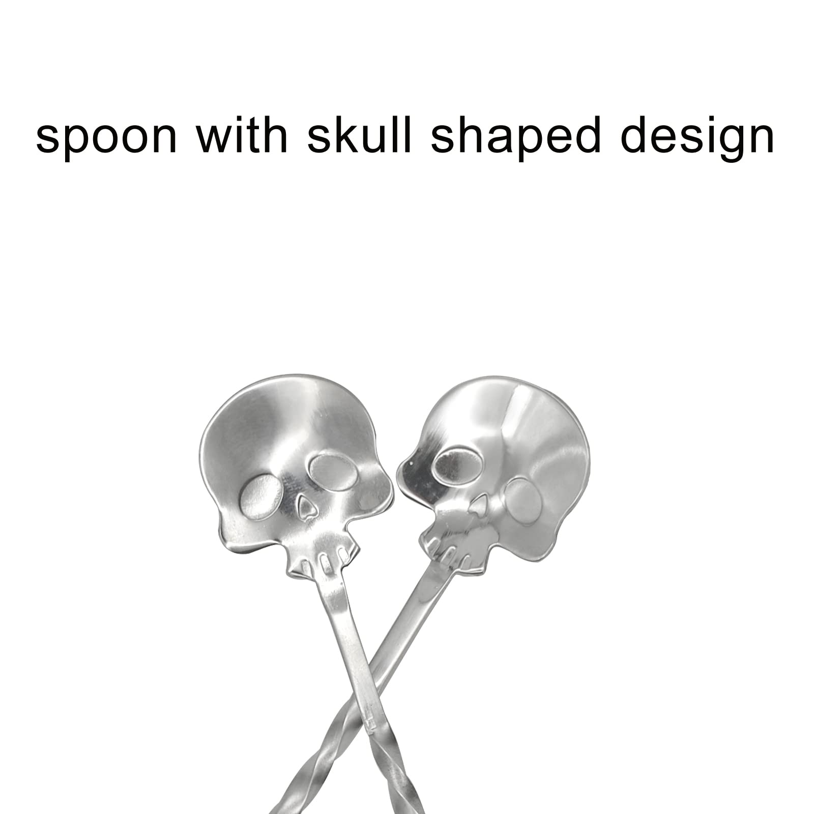 2 cucharas de barra de calavera y tenedor con patrón espirial, mango largo de 9.8 pulgadas, cuchara coctelera de acero inoxidable 18/10 para coctelera para camarero de Halloween 5