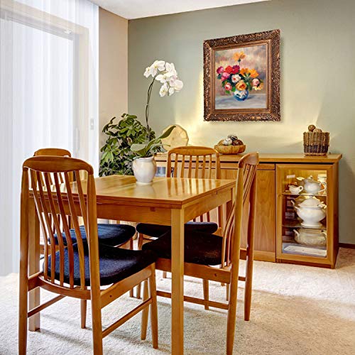 La Pastiche Vase Of Roses And Dahlias By Pierre-Auguste Renoir Oil Painting, 29.5" X 33.5", Burgeon Gold Frame #TOP3