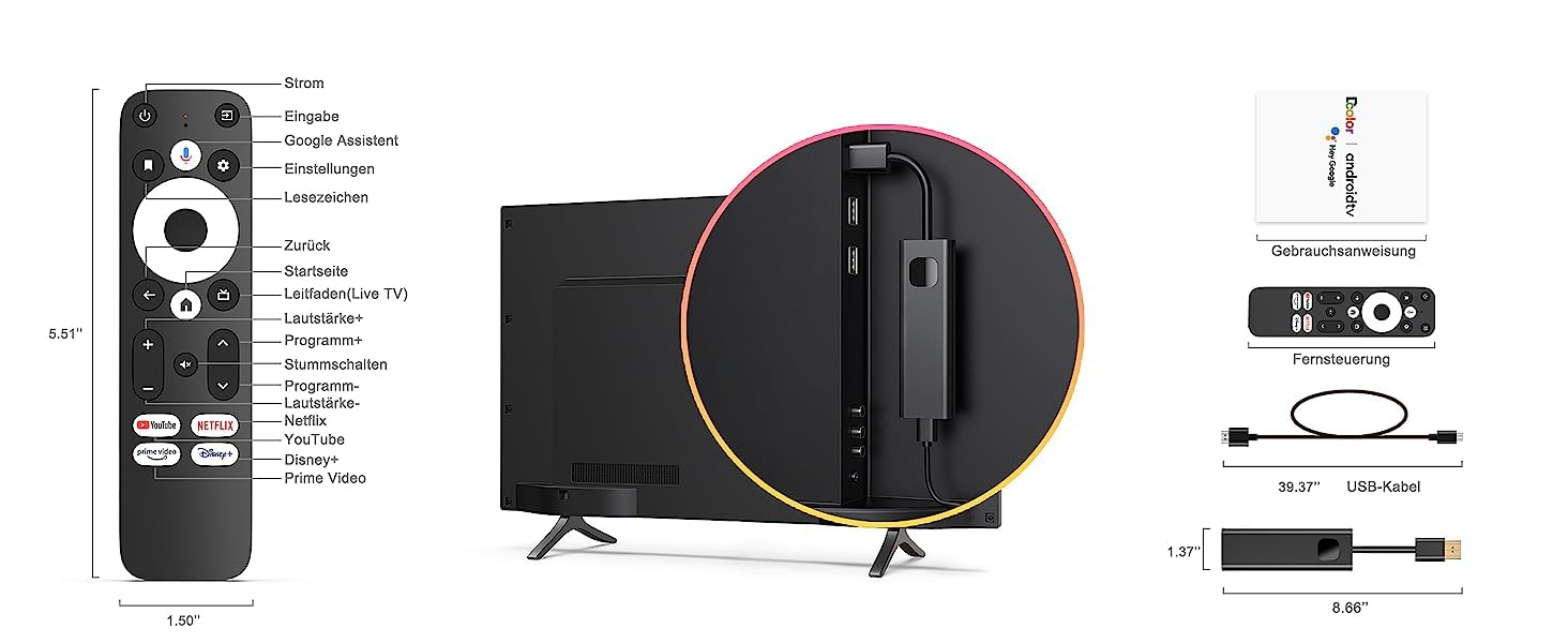 GigaBlue Android11 Giga TV OTT IP Stick 4K PRO HDR60Hz / HDMI2.1 / WiFi6 UHD 4K con Google App Store (adatto per App Netflix, App Disney+, App YouTube e molte altre)