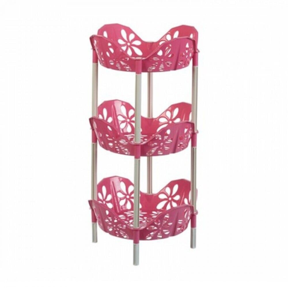 OMS Home Store Tiered Storage Rack Kitchen Plastic for Veg/Fruit (3, Pink)