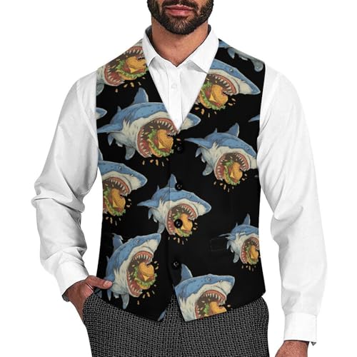Shark Hamburger Men's Suit Vest Slim Fit Business Dress Party Pattern Waistcoat Vest Top1
