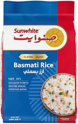 Sunwhite indian Basmati Rice 1121 -Premium Quality Extra long grain-best for Pulao,Biryani,Fried rice,5kg pack