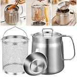 Korekaou オイルポット 大容量 304ステンレス 油ポット 揚げ鍋兼用 油こし器 油入れ 天ぷら油 残留物を濾過 IH·ガス火対応 食器洗い機対応 (フィルター+フライバスケット付き, 2L)