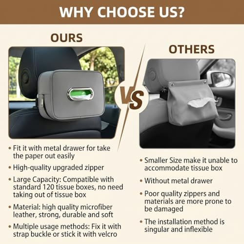 Image of STHIRA PU Leather Tissue Box Holder for Car Headrest with Zip Design