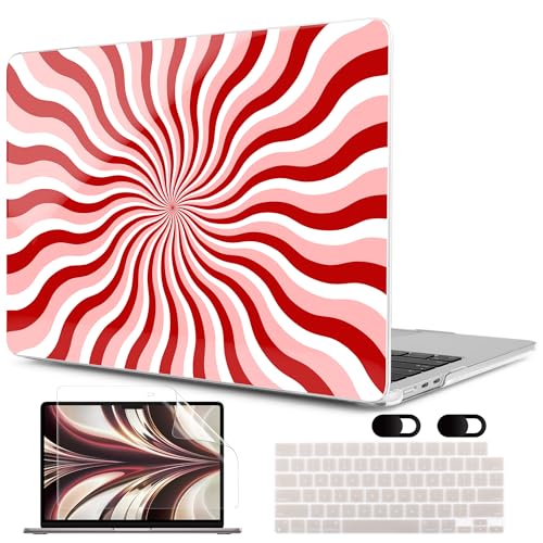 Image of MEEgoodo Case for M5 /M4 /M3 /M2 MacBook Air 13 inch 2026 2025 2024 2022, Fit Model A3449 /A3240 /A3113 /A2681, Case Compatible with MacBook Air 13.6-inch, Red & White Swirl