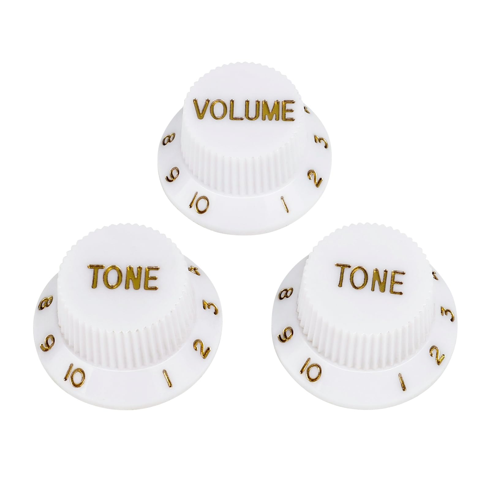 Banworks Electric Guitar Control Knobs 2 Tone and 1 Volume Knobs Speed Knobs Top Hat Metric 6mm (15/64") 18-Spline for Squier Strat Electric Guitars Pack of 3 JT/XN-04 White