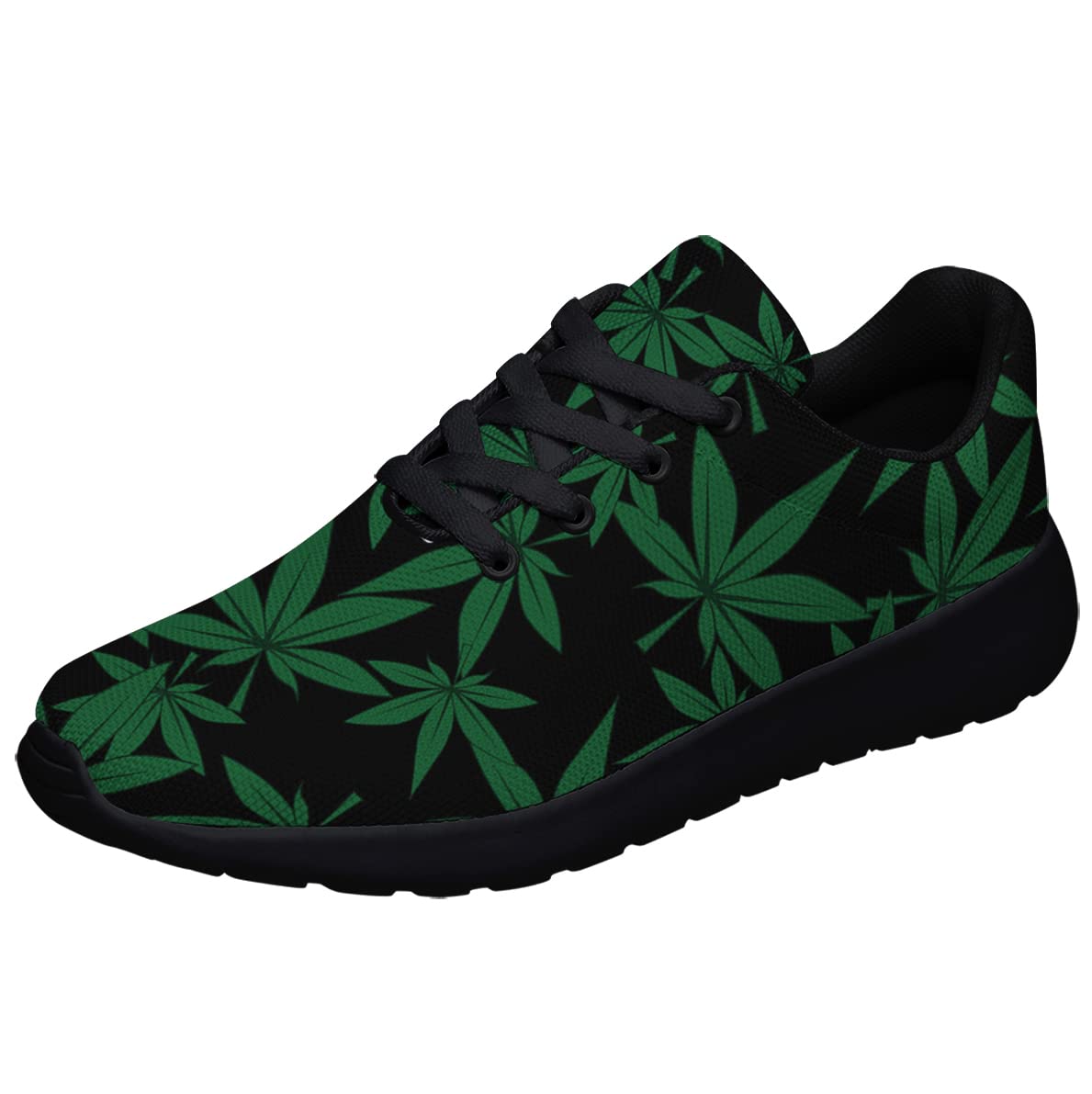 Men Women Marijuana Shoes Fashion Pot Leaf 420 Weed Running Sneakers Cannabis Leaf Walking Tennis Shoes Black Size 12
