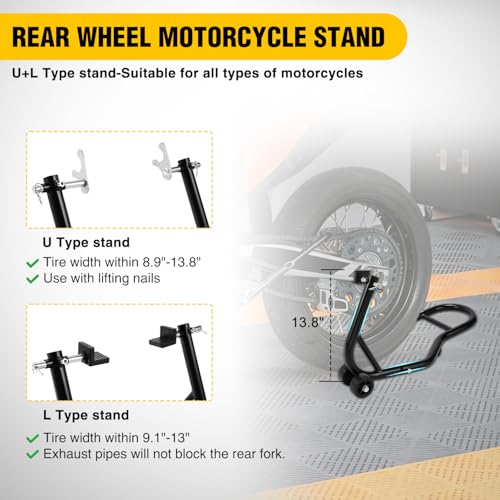 Image of Nilight Universal 850lbs Motorcycle Front Rear Combo Stand | Front Wheel Fork Stand Rear U+L Fork Swingarm Spool Stand for Most Yamaha Honda Kawasaki Suzuki